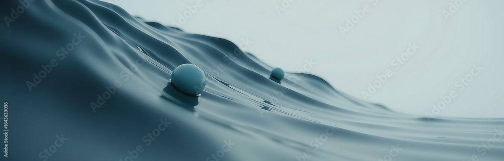 Poster serene shot captures gentle undulation minimalist waves merging perfectly spherical shapes set subtl