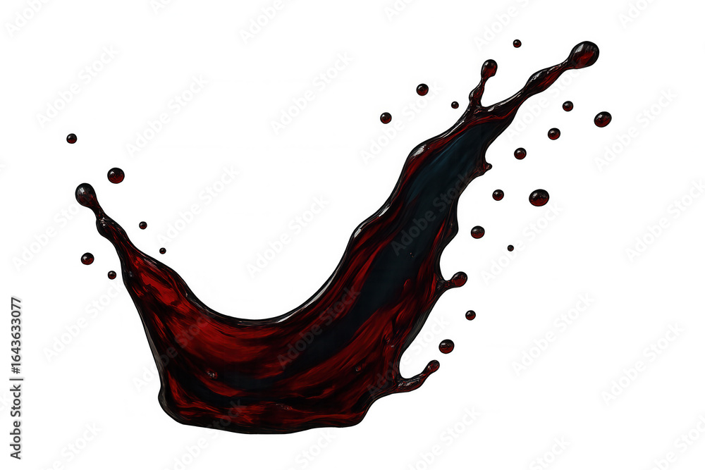Poster red wine splashing and creating a dynamic, curved shape against a transparent background, showcasing