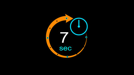 Abstract clock icon illustration. arrow clock  icon Digital and analog clock 7 sec isolated on black background. and creating a stunning illustration.4k illustration