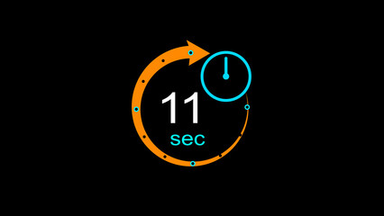 Abstract clock icon illustration. arrow clock  icon Digital and analog clock 11 sec isolated on black background. and creating a stunning illustration.4k illustration
