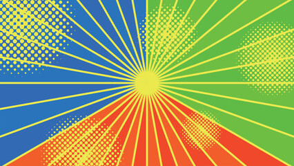 Obraz premium 夏色のカラフルな放射状・集中線の背景イラスト