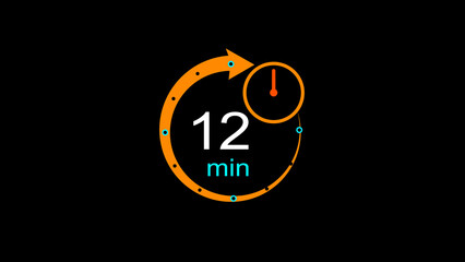 Abstract clock icon illustration. arrow Clock icon Digital and analog clock 12 minutes isolated on black background. and creating a stunning illustration.4k illustration	
