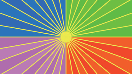 夏色のカラフルな放射状・集中線の背景イラスト