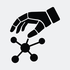 Silhouette robotic hand manipulating molecule structure technology and engineering vector illustration