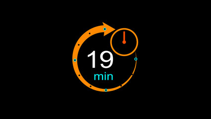 Abstract clock icon illustration. arrow Clock  icon Digital and analog clock 19 minutes isolated on black background. and creating a stunning illustration.4k illustration	
