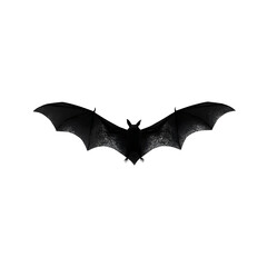 Fototapeta premium A silhouetted bat in flight with outstretched wings, set against a stark, black background for a bold visual.