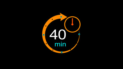 Abstract clock icon illustration. arrow Clock  icon Digital and analog clock 40 minutes isolated on black background. and creating a stunning illustration.4k illustration	
