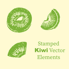 Stamped Kiwi Fruit Vector Isolated Elements Set