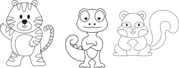 Cute Lizard &ndash; Reptile, Animal, Nature, Wildlife, Tail, Happy, Cartoon, Minimal, Outline, Doodle, Creature, Zoo, Forest, Exotic, Small, Adorable, Sketch, Illustration