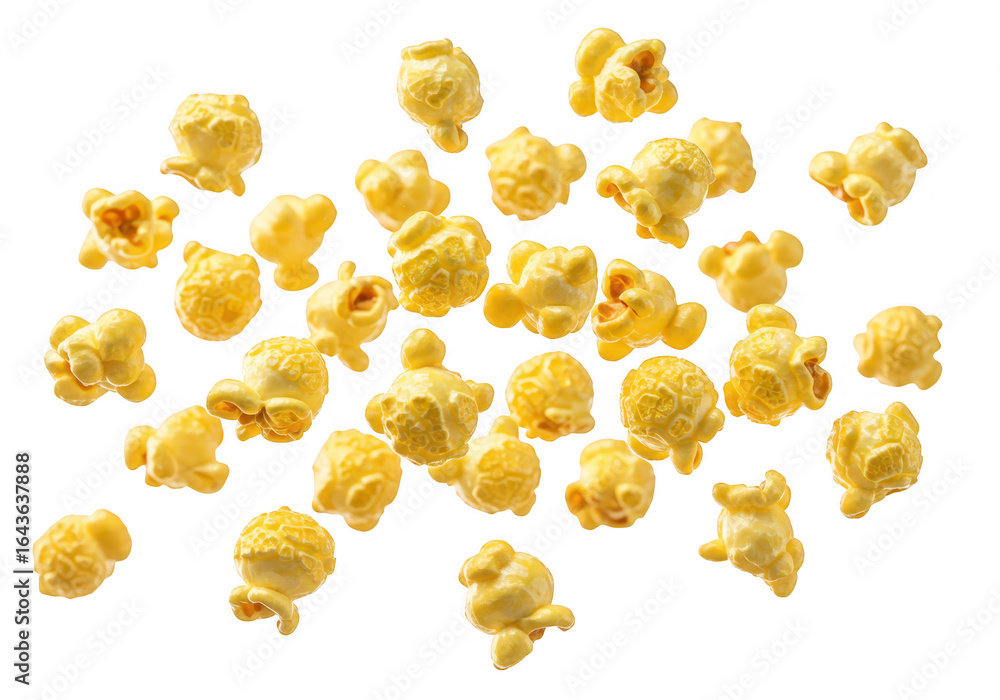 Poster Scattered popcorn kernels, isolated on transparent background