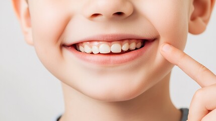 Fototapeta premium Close - up of Child's Smiling Teeth: Focus on Children's Dental Health, Dental Examination and Oral Care Scenarios