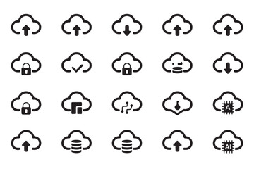 Cloud computing icon set representing data transfer and storage