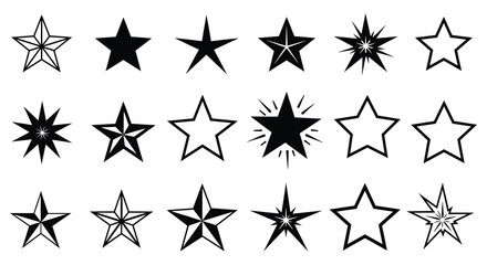 Collection of Various Star Shapes in Black and White