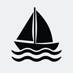 Silhouette sailing boat floating on the wavy ocean water vector illustration