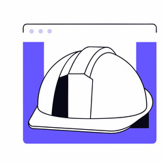 Stylized illustration of a white hard hat with a purple background and a digital interface element