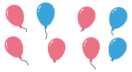 Set of Pink and Blue Balloons on White Background