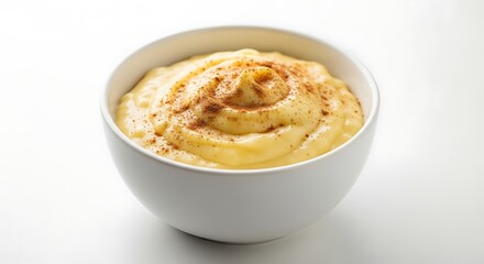 A warm, creamy bowl of polenta, with a dusting of cinnamon powder. This simple yet comforting dish is perfect for a cozy meal