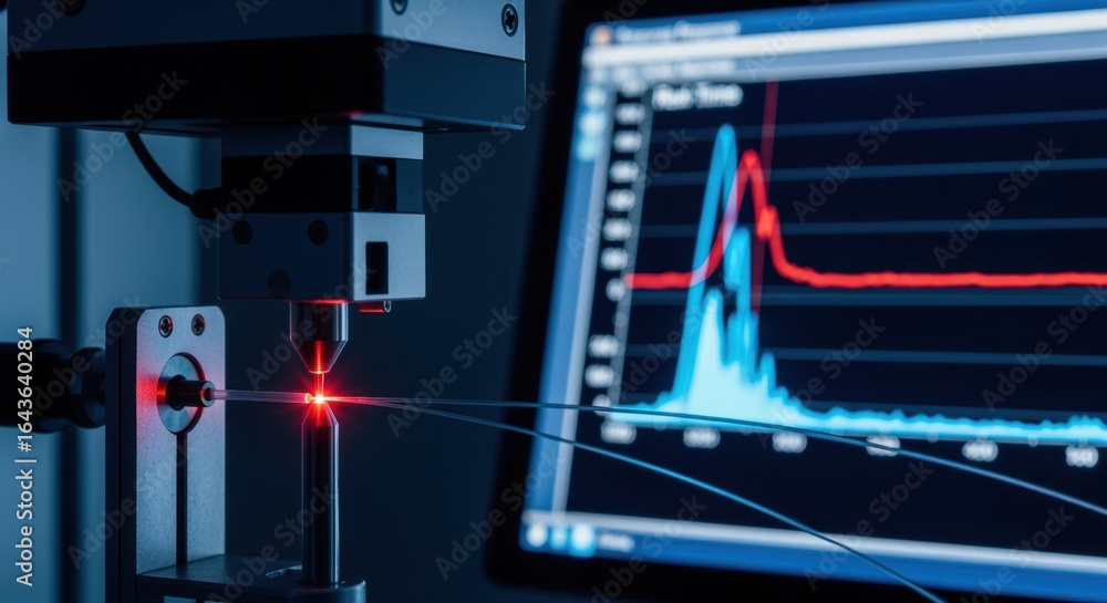 Poster fiber bragggrating inscription process monitored via a connected computer screen displaying spectral