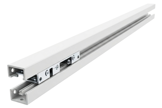 White metal telescopic drawer slide for furniture hardware isolated on a transparent background