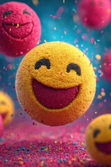 Smiling faces 3D Emoji in vibrant colorful ambience. Generative Ai