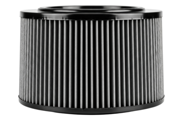 Industrial round pleated air filter replacement cartridge isolated on a transparent background
