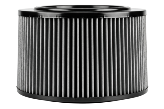 Industrial round pleated air filter replacement cartridge isolated on a transparent background