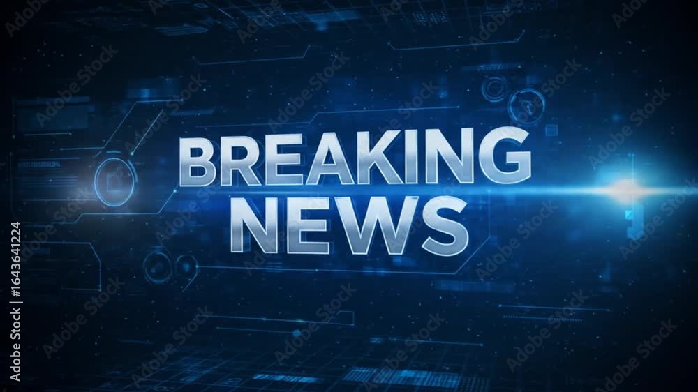 Poster breaking news animated graphic overlay with tech elements and dark background