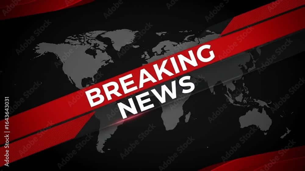 Poster announcing breaking news global report with world map background animation