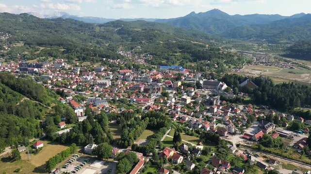 Aerial view of the town of Kolasin in the mountains of Montenegro