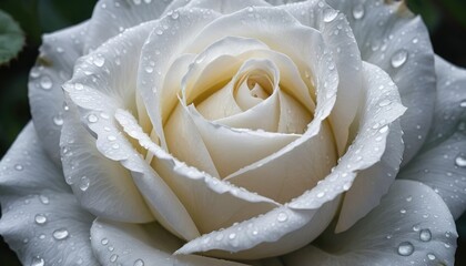 White Rose Covered in Water Droplets Close Up flower