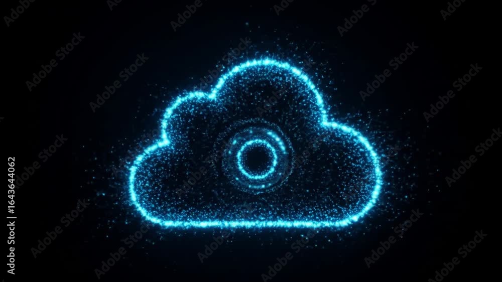 Aufkleber glowing cloud shape animation with sparkling blue particle effect on black