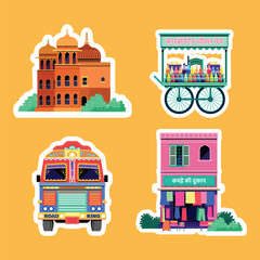 Hand-Drawn Flat Design for Indian Travel and Tourism Sticker Collection