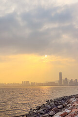 Naklejka premium The sunset view of Shenzhen Bay in Shenzhen City