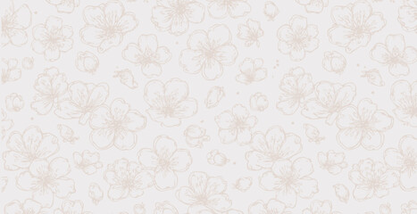 Sakura blossom print pattern background in provance style, floral background. Pastel tones vintage style wallpaper in vector.