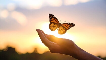 A hand releasing a butterfly into the sky, symbolizing freedom, environmental care, and the impact of reducing carbon emissions on World Earth Day