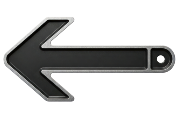 Metal industrial-style arrow sign pointing left for direction isolated on a transparent background