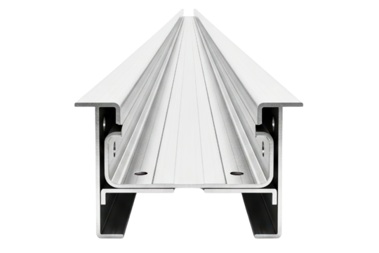 Extruded aluminum profile for a linear guide rail system isolated on a transparent background