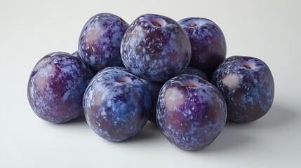 Obraz premium Pile of ripe, blue plums on white background.