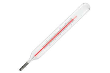 Medical glass thermometer with a red indicator for temperature isolated on a transparent background