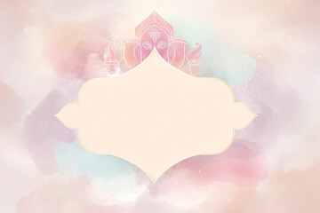 
Elegant social media graphic layout for Ganesh Chaturthi with blank space in center, abstract Ganesha artwork on pastel background, ideal for branding or festive wishes.

