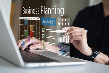 Professional businessman working in office using calendar checklist schedule planning business strategy improve sales performance achieve goal success data analysis concept