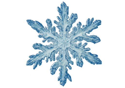 Close up of a blue snowflake isolated on transparent background