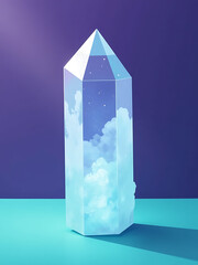 majestic clear quartz crystal cluster suspended radiant teal surface set rich purple background bathed soft diffused