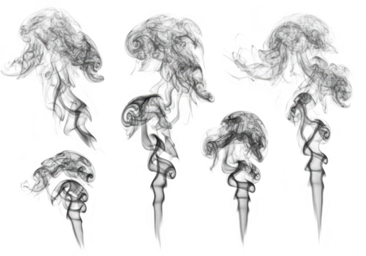 Abstract smoke wisps and swirls isolated on transparent background