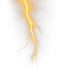 Fototapeta na wymiar Bright yellow lightning bolt with glowing electric branches isolated on transparent background in PNG perfect for weather visuals power and energy concepts
