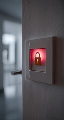 A white wall switch glows with a red-lit padlock