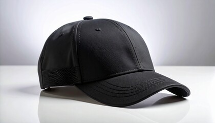 Plain black baseball hat isolated on a clean white background. Classic sports cap mockup for branding and design.