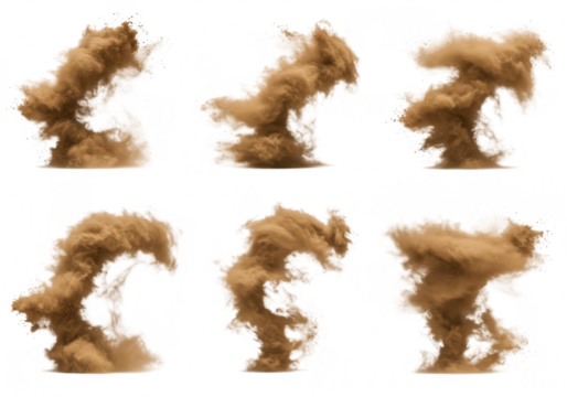 Collection of dust clouds isolated on transparent background