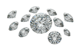 Collection of brilliant diamonds isolated on transparent background