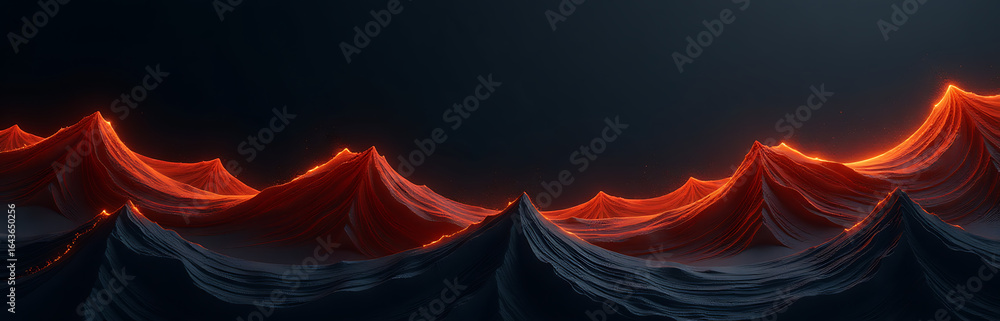 Poster dramatic wide shot dark abstract background features intense orange wave pattern set black backdrop 